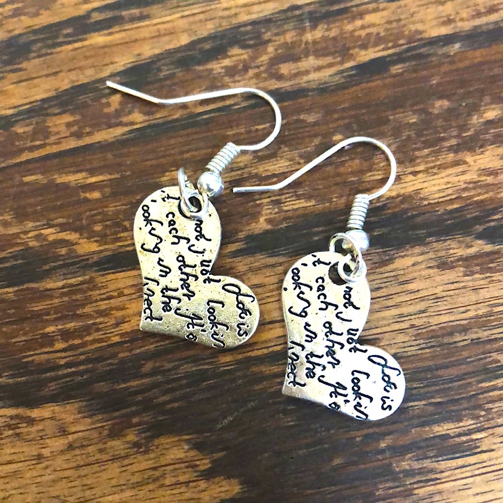 3/$15 • Silver Alloy Heart Script Dangle earring